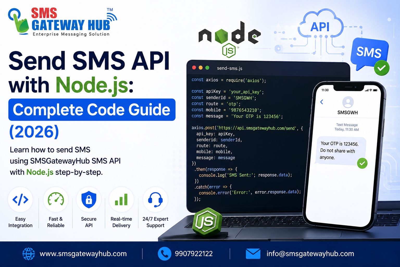 Send SMS API with Node.js: Complete Code Guide (2026)