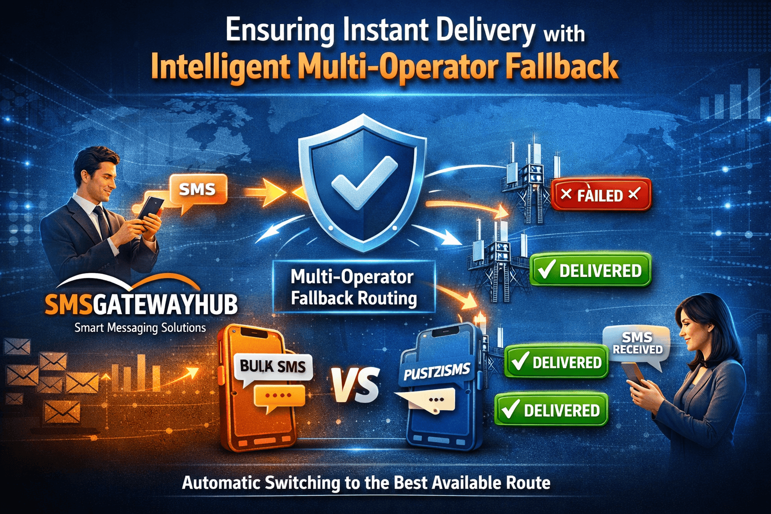bulk SMS Delivery under 5 sec with multi operator fallback