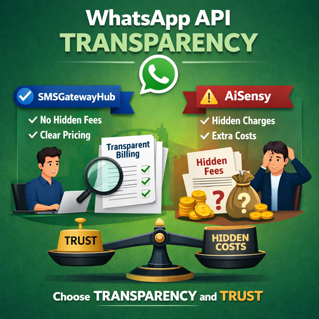 AiSensy Hidden Charges vs SMSGatewayHub WhatsApp API Transparency