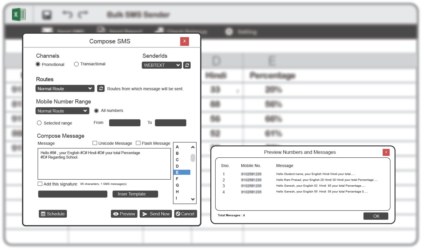 Bulk SMS Excel Plugin Compose SMS