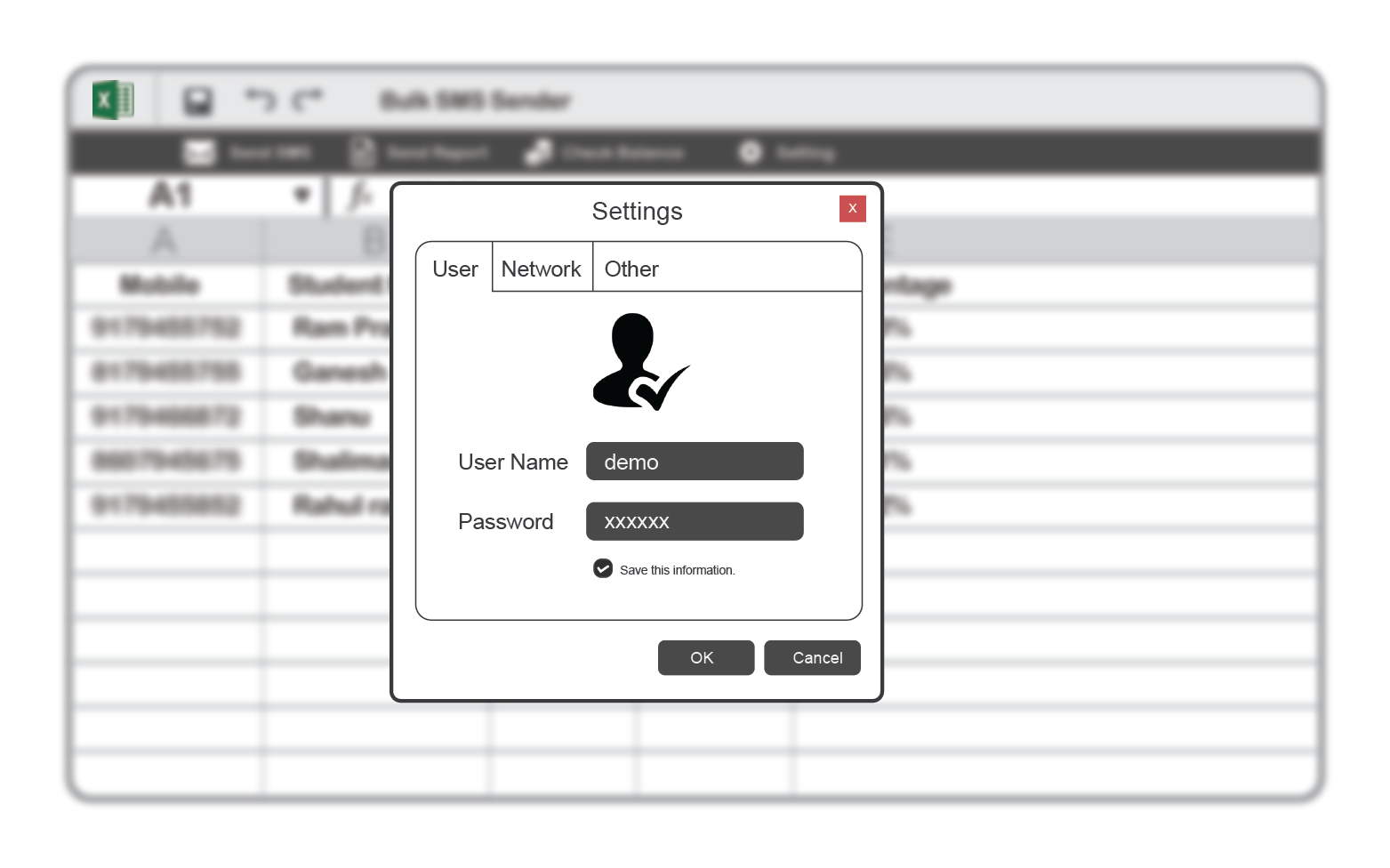 Bulk SMS Excel Plugin Settings