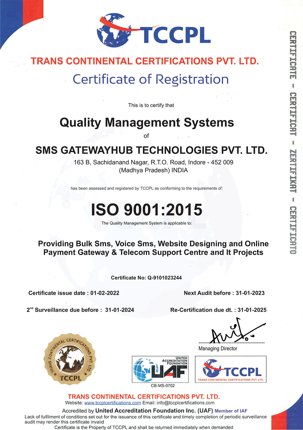 ISO 9001:2015 Certificate